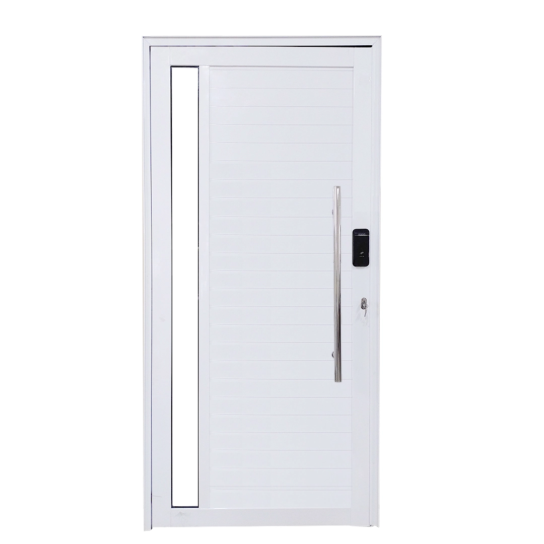 Porta Alumínio Lambril Branco C/ Puxador Vidro e Fech Digital Linha 30 - Dc Lado: esquerda; Medidas: 210 X 90