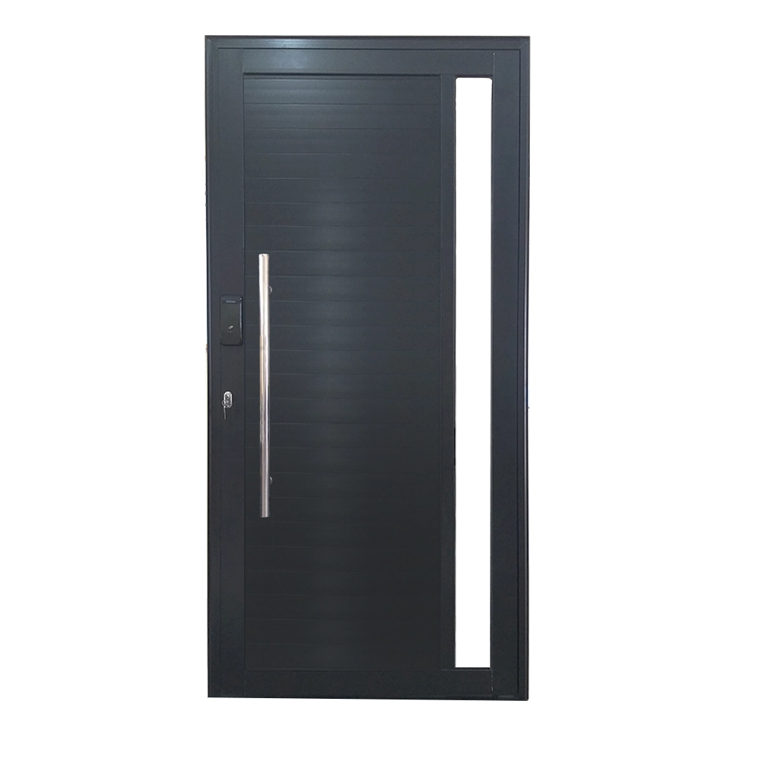 Porta De Alumínio Lambril Preto Com Puxador E Vidro Com Fechadura Digital Linha 30 - Dc Lado:direita; Medidas: 210 X 80