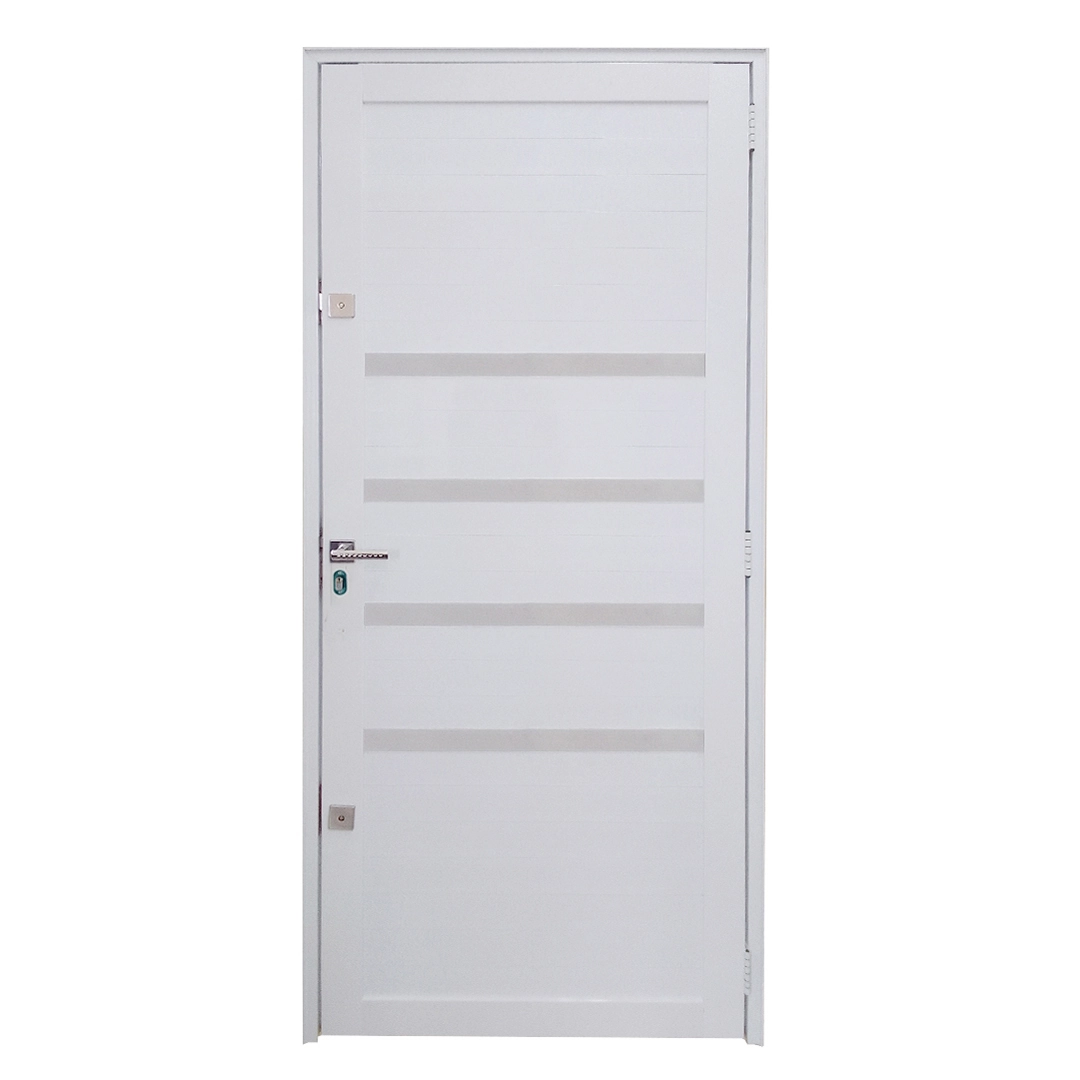 Porta De Alumínio Lambril Branco Com Maçaneta E Friso 2 Fechaduras Tetra Linha 30 - Dc Lado:esquerda; Medidas: 210 X 80