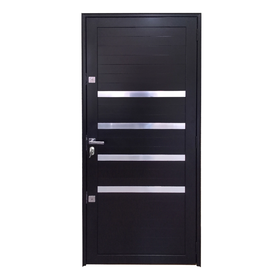 Porta De Alumínio Lambril Preto Com Maçaneta E Friso 2 Fechaduras Tetra Linha 30 - Dc Lado:esquerda; Medidas: 210 X 80