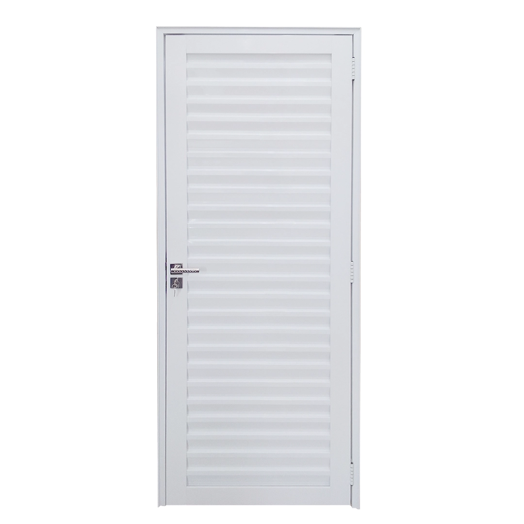 Porta De Alumínio Palheta Branco Maçaneta Premium Linha 30 - Dc Lado:esquerda; Medidas:210 X 100