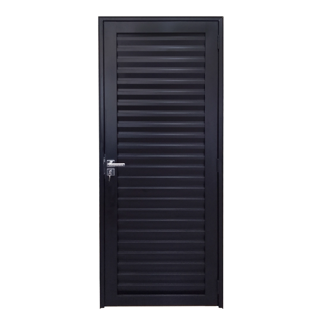 Porta De Alumínio Palheta Preto Maçaneta Premium Linha 30 - Dc Lado:direita; Medidas: 210 X 80