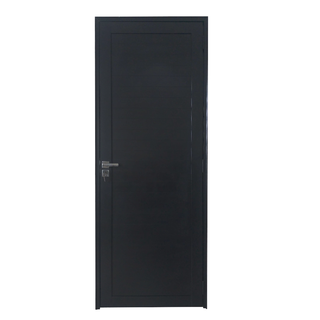 Porta De Alumínio Lambril Preto Com Maçaneta Premium Linha 30 - Dc Lado:esquerda; Medidas:210 X 100