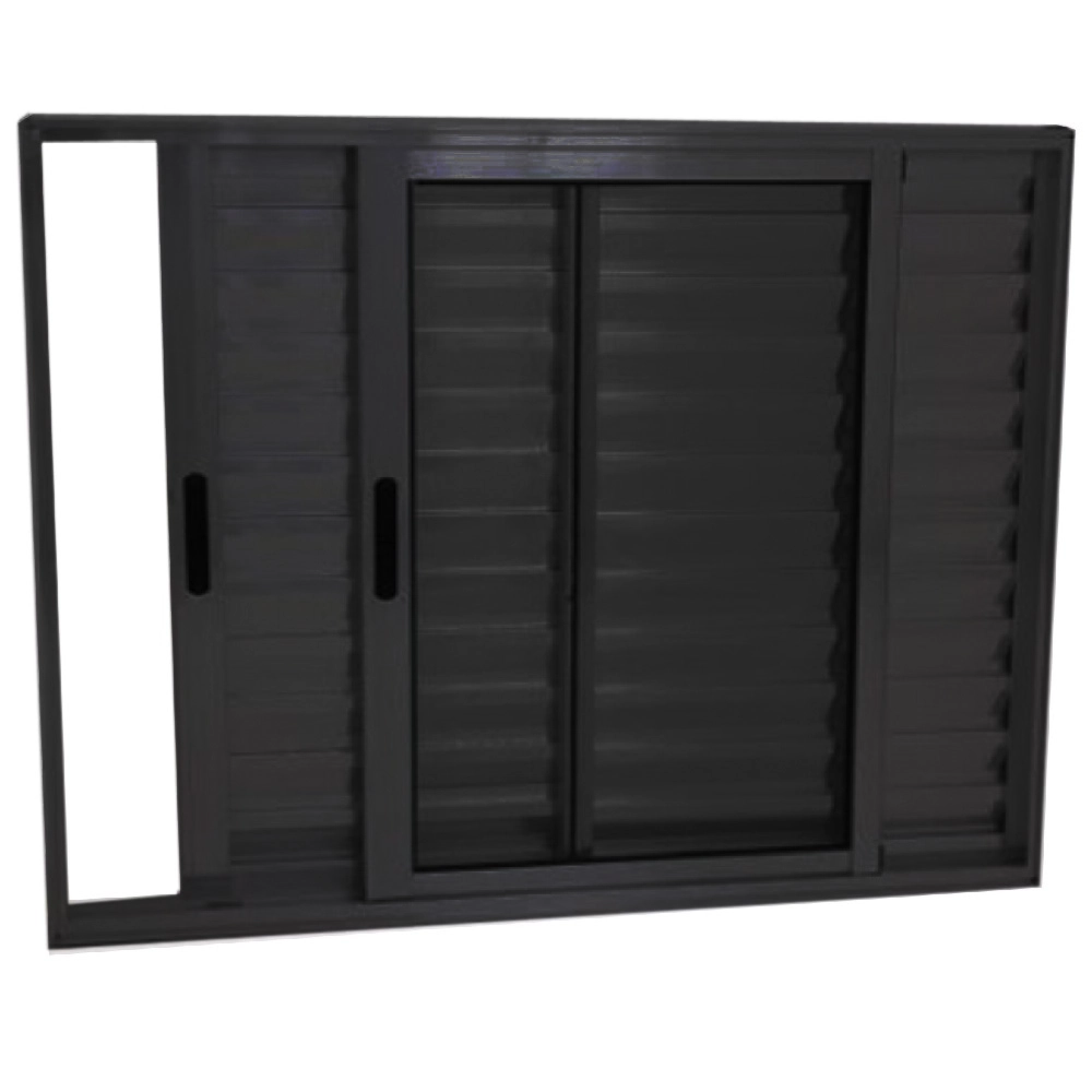 Janela Veneziana 3 Folhas Alumínio Preto Linha 25 - Dc Medidas:100 X 150
