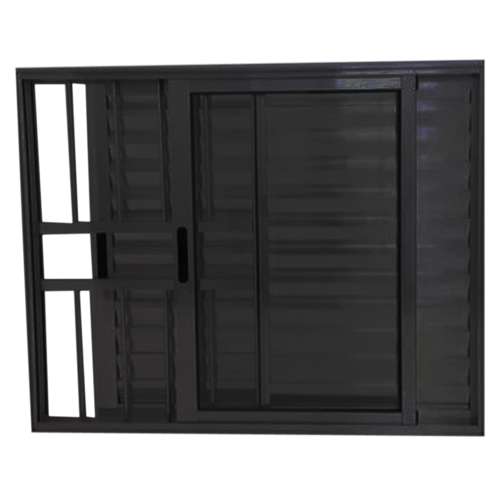 Janela Veneziana 3 Folhas Alumínio Preto Linha 25 Com Grade - Dc Medidas:100 X 100