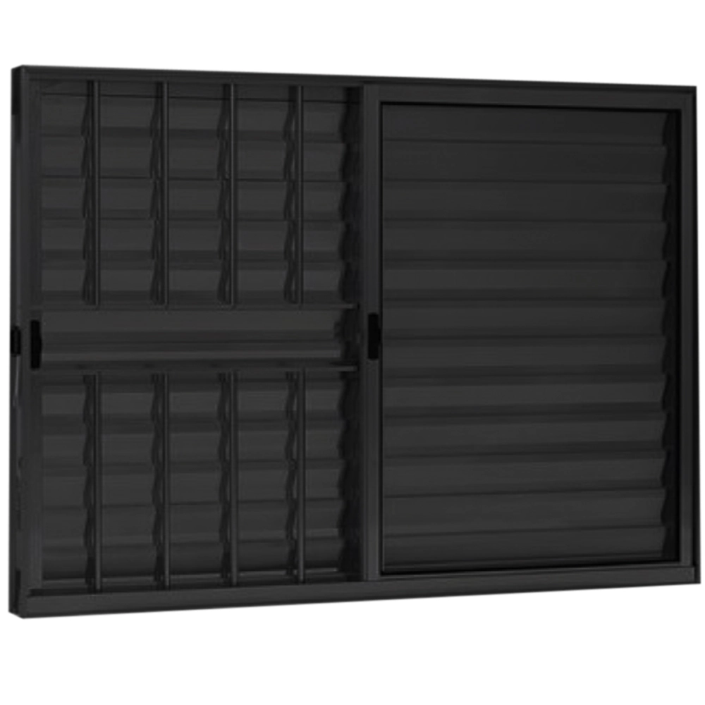 Janela Veneziana 3 Folhas Alumínio Preto Modular Com Grade - Dc Medidas:100 X 100