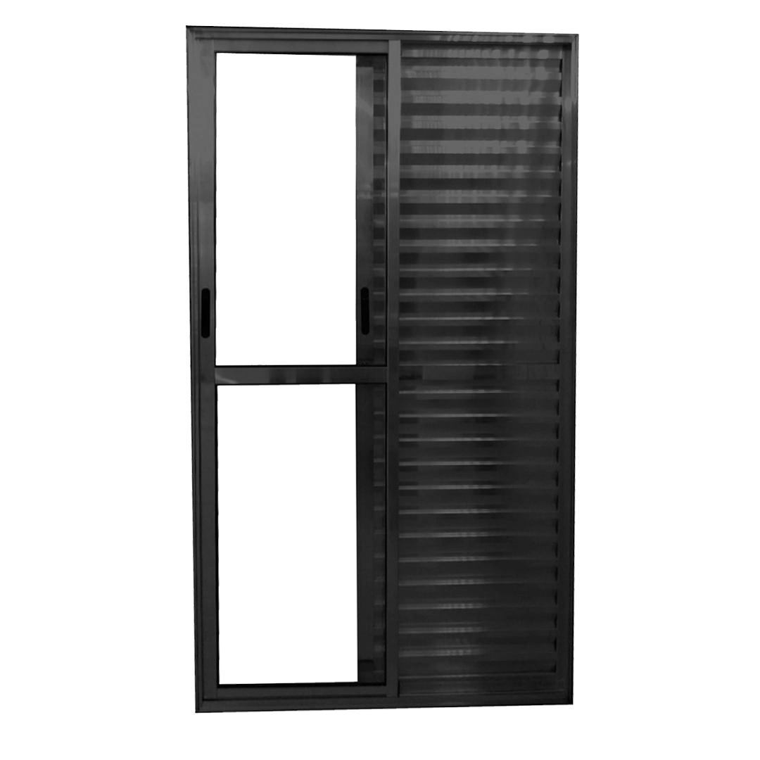 Porta De Alumínio Balcão 3 Folhas Preta Linha 25 Com Fechadura - Dc Medida:210 X 150