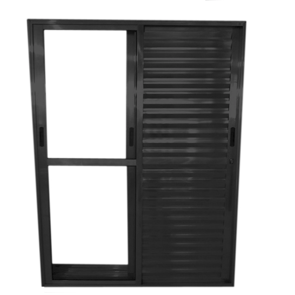 Porta De Alumínio Balcão 3 Folhas Móveis Preta Linha 25 Com Fechadura - Dc Medida:210 X 120