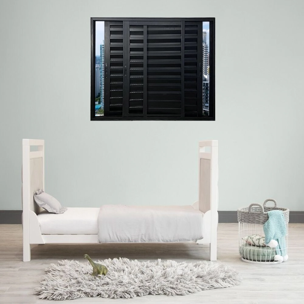 Janela Veneziana De Alumínio 3 Folhas Móveis 120x120cm Linha 25 Preto