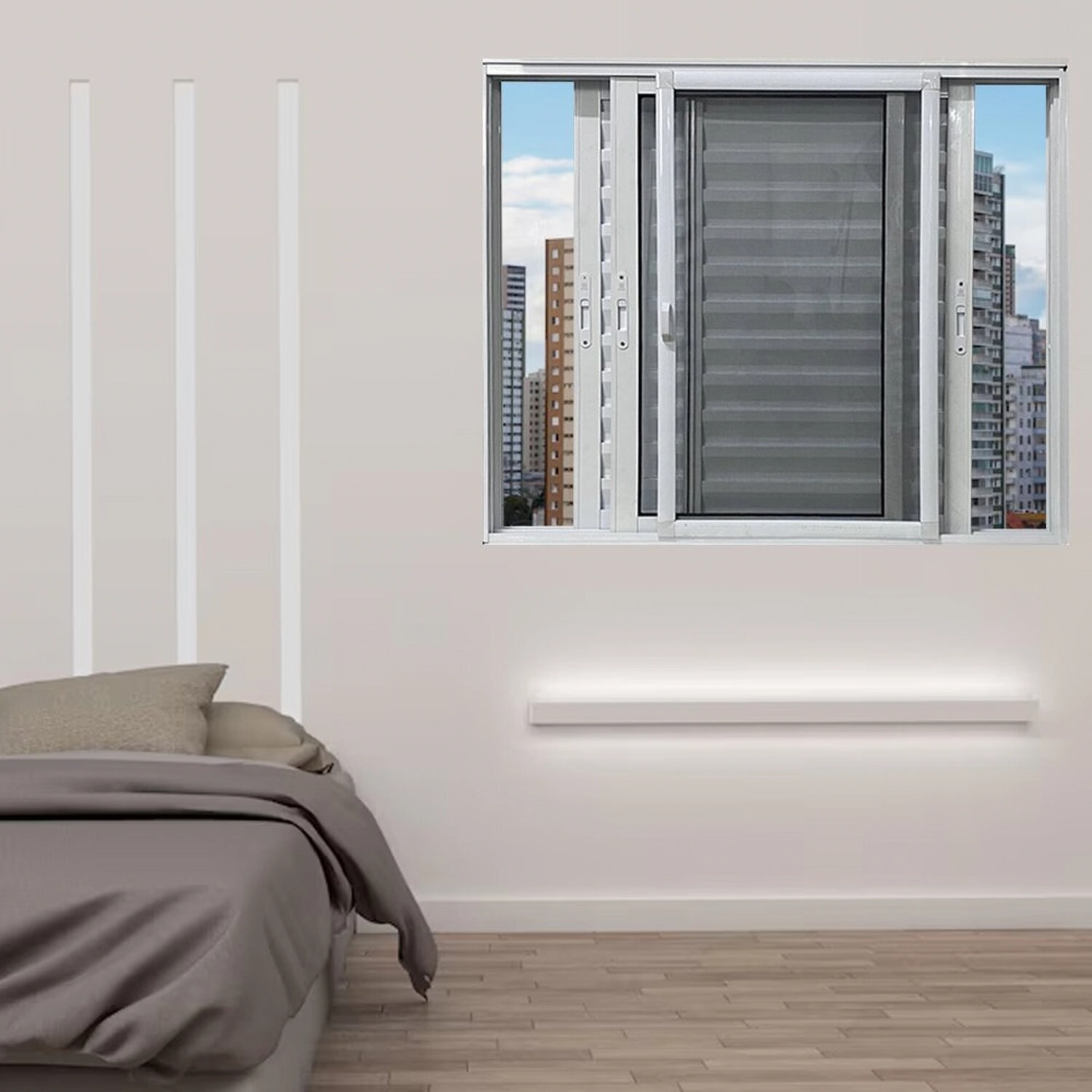 Janela Veneziana 3 Folhas Móveis Com Tela Mosquiteira Linha 25 100cm X 150cm Branco