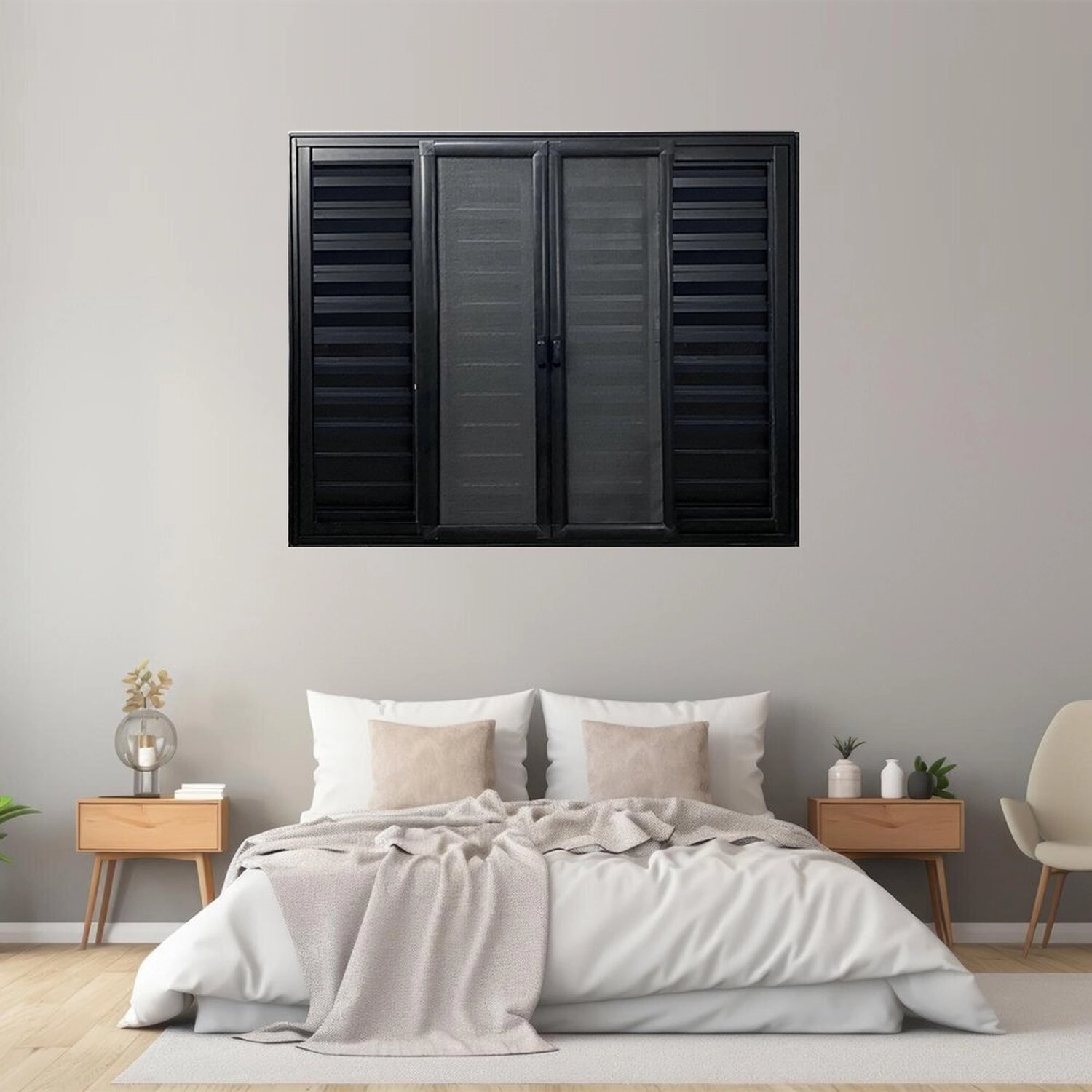 Janela Veneziana 6 Folhas Com Tela Mosquiteira Aluminio 120cm X 200cm Preto