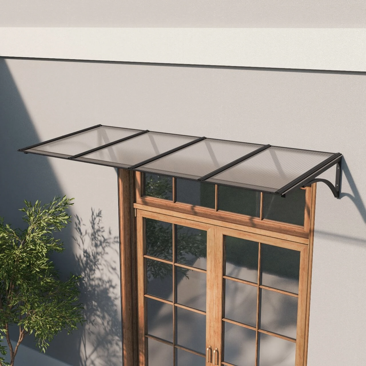 Toldo Fixo Policarbonato Alveolar Cristal - 2,00m X 1,50m - Estrutura Preta