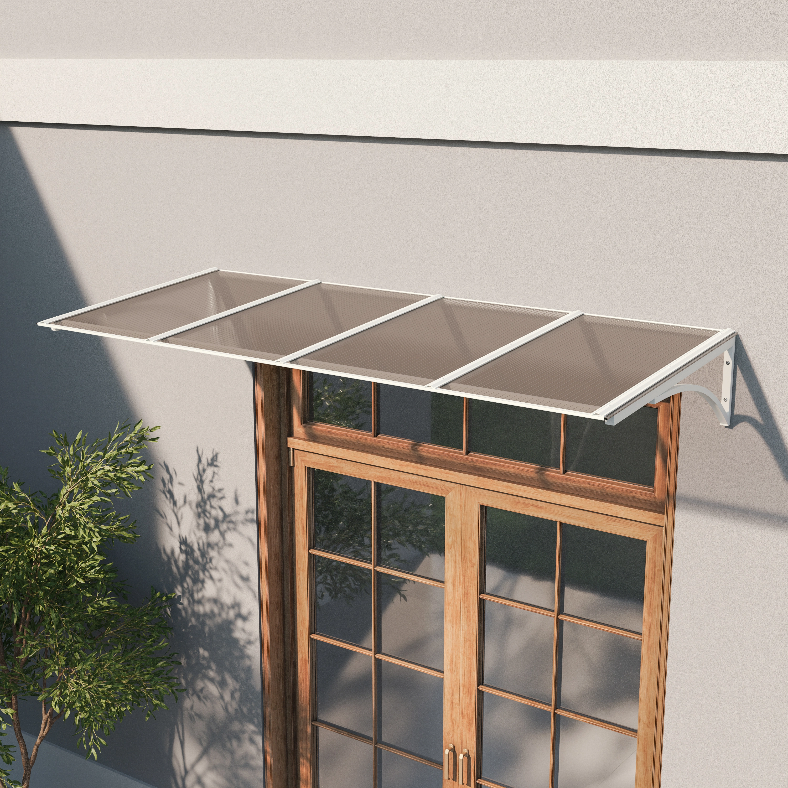 Toldo Fixo Policarbonato Alveolar Bronze - 2,00m X 1,00m - Estrutura Branca