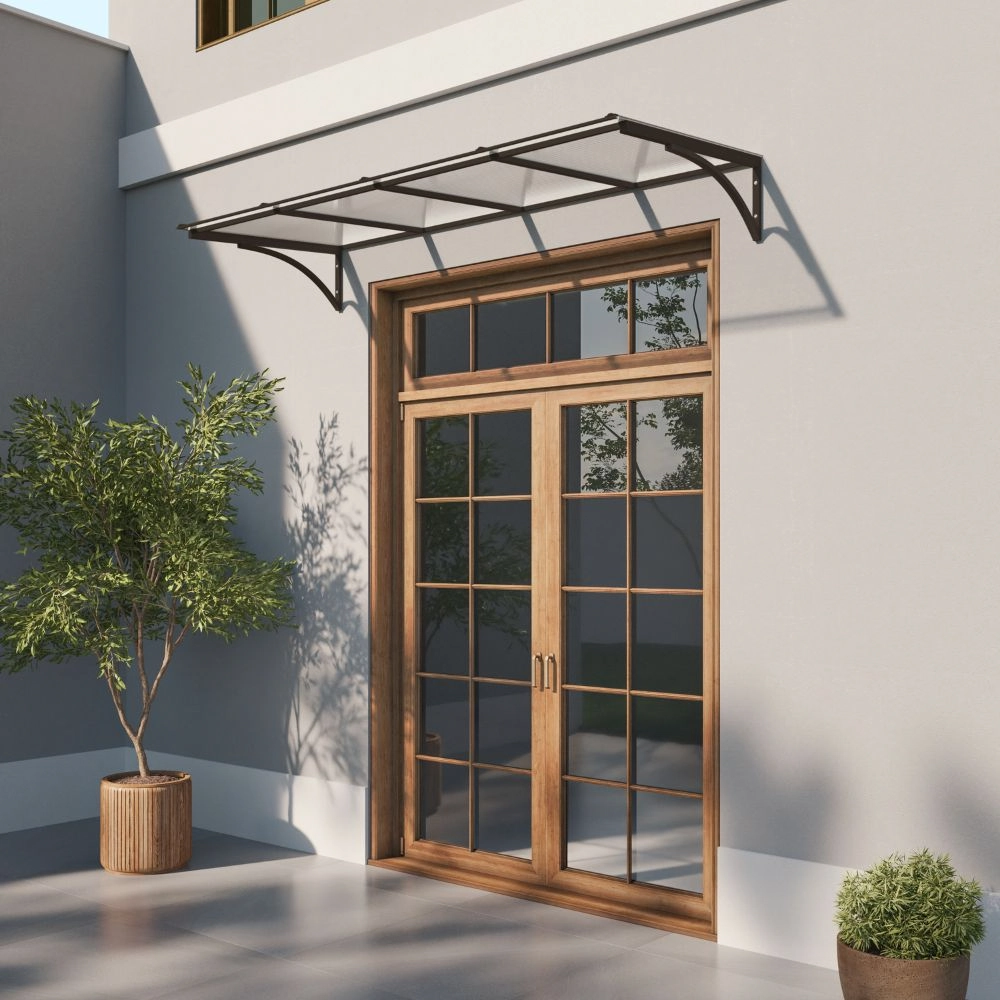 Toldo Fixo Policarbonato Alveolar Cristal - 1,50m X 1,20m - Estrutura Bronze