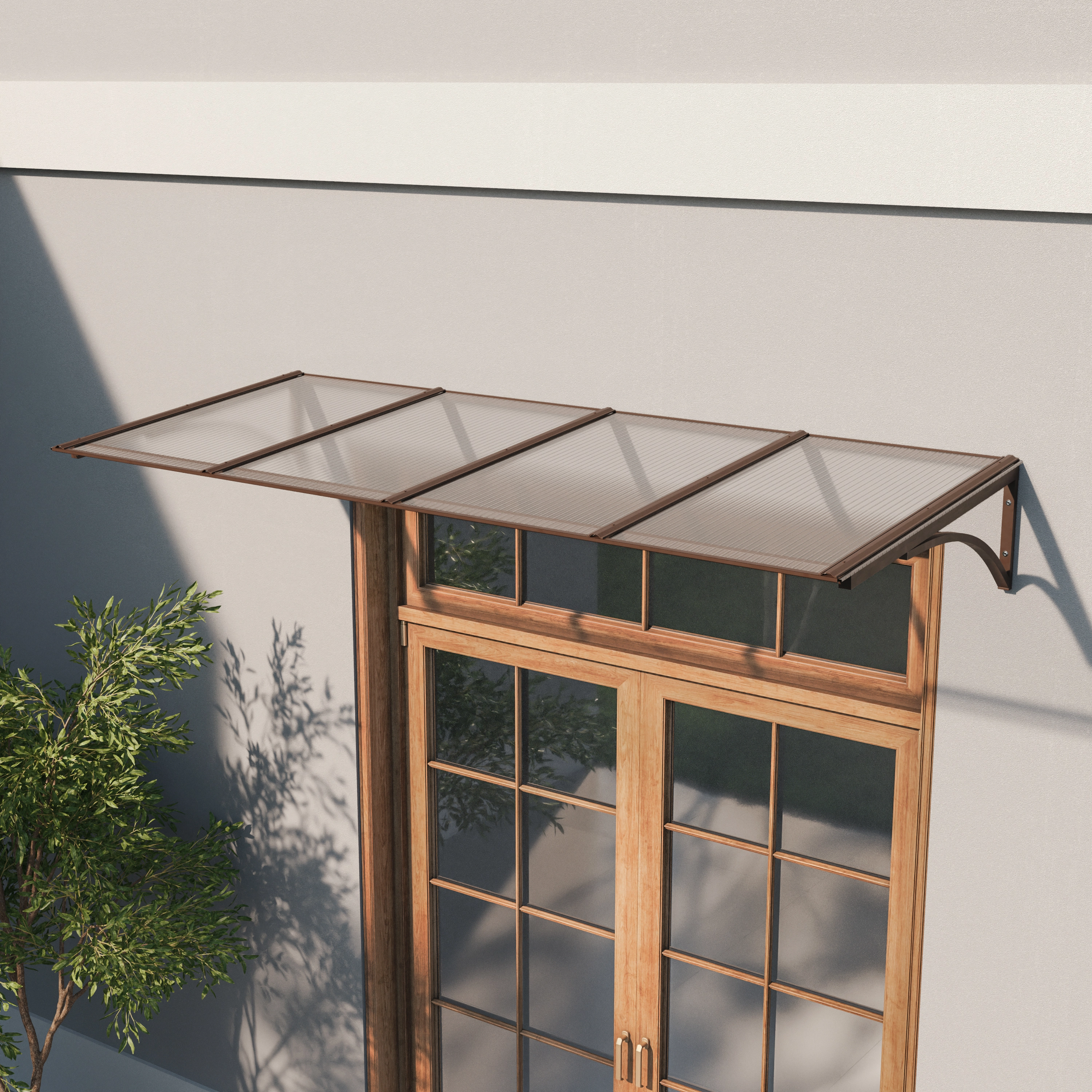 Toldo Fixo Policarbonato Alveolar Cristal - 2,50m X 1,00m - Estrutura Bronze