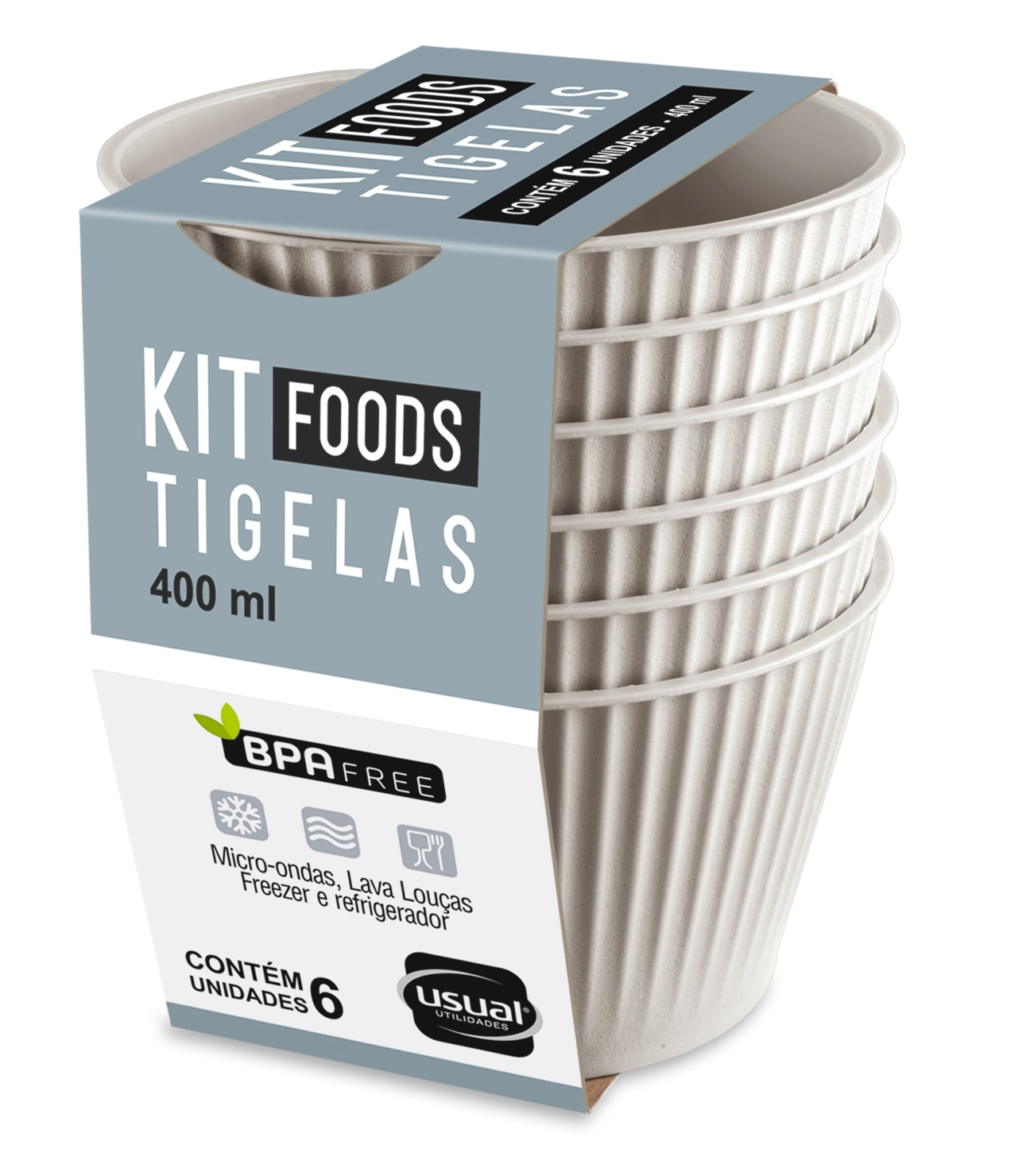 Kit Tigela Redonda Cinza Claro 400ml 6pcs 1256 Usual