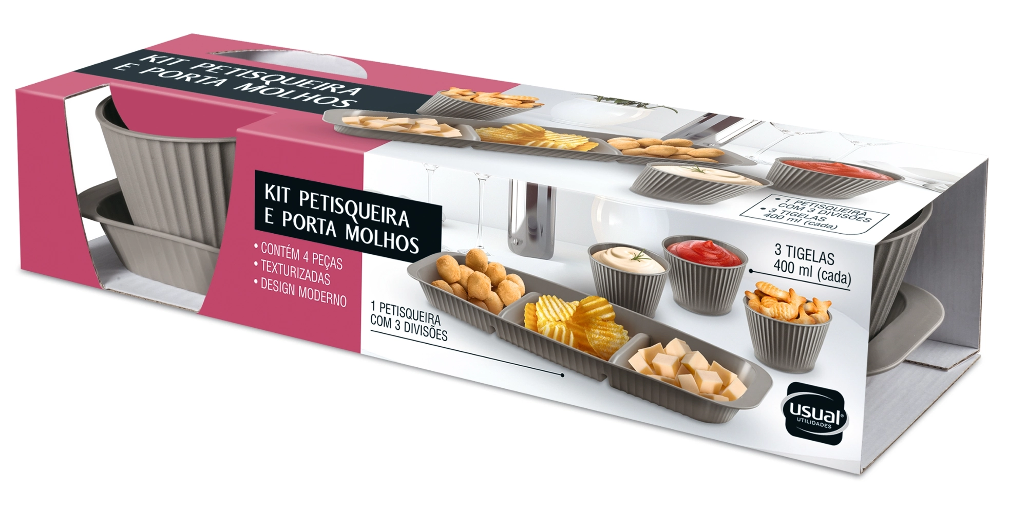 Kit Petisqueira Tigela Cinza Escuro 400ml 4pcs 1285 Usual