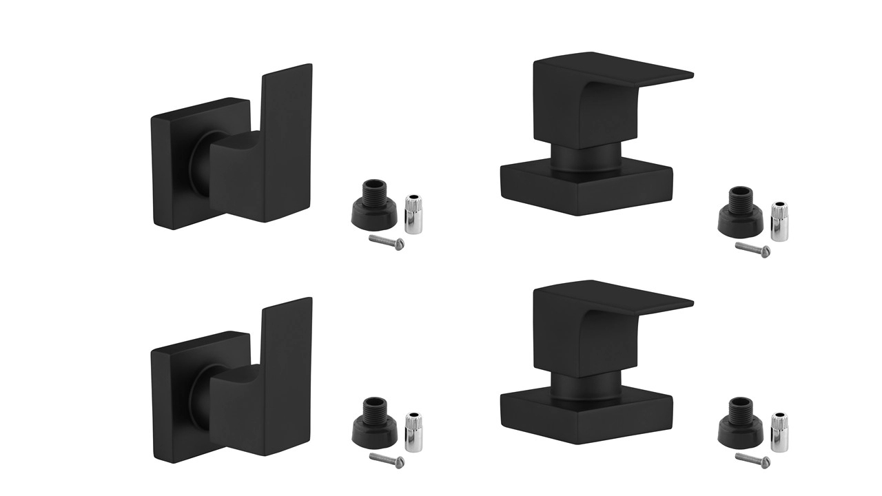 Kit 4 Acabamento Para Registro Banheiro Alavanca Quadrado Preto Banheiro Padrão Docol