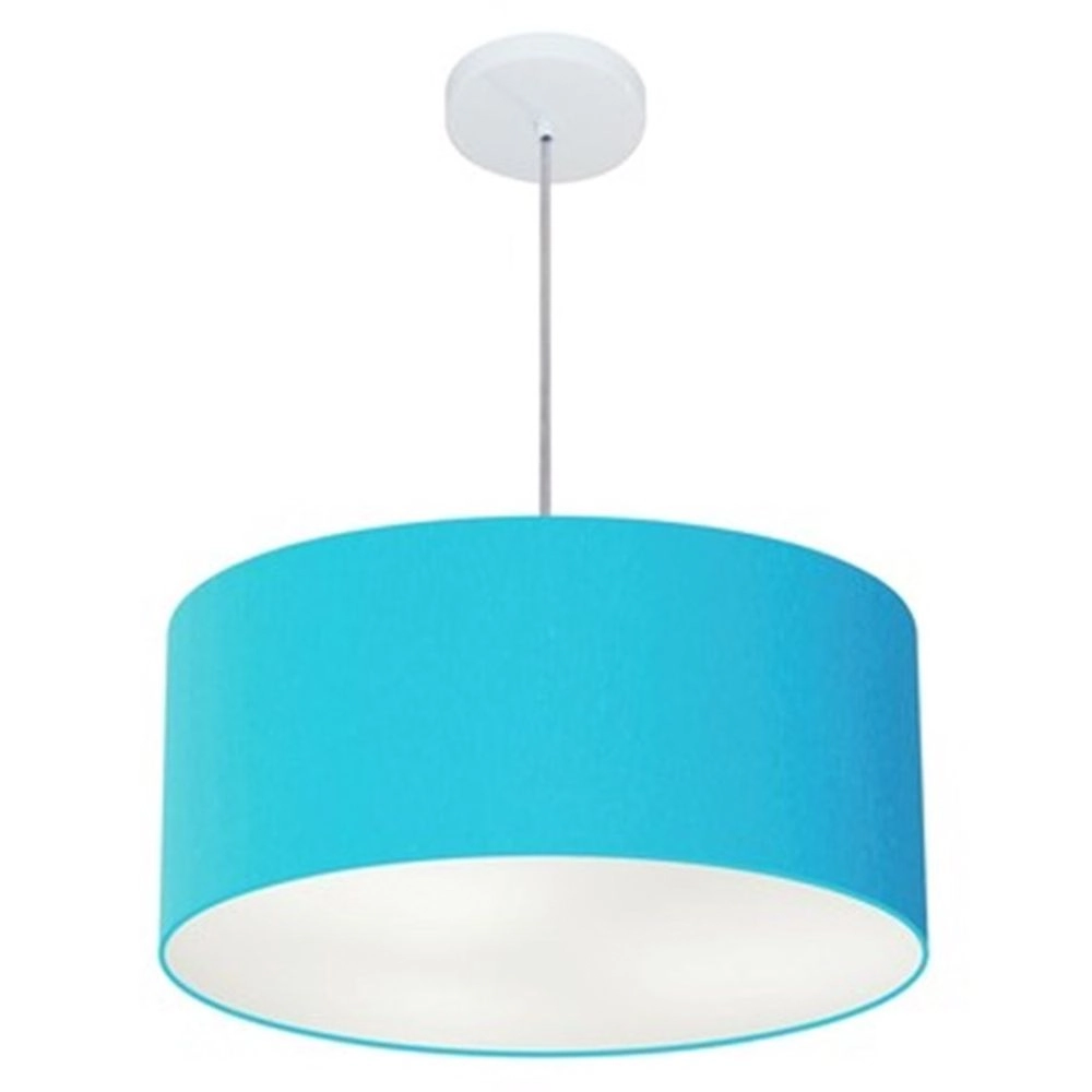 Pendente Cilíndrico Vivare Free Lux Md-4386 Cúpula Em Tecido - Azul-turquesa - Canopla Branca E Fio Transparente