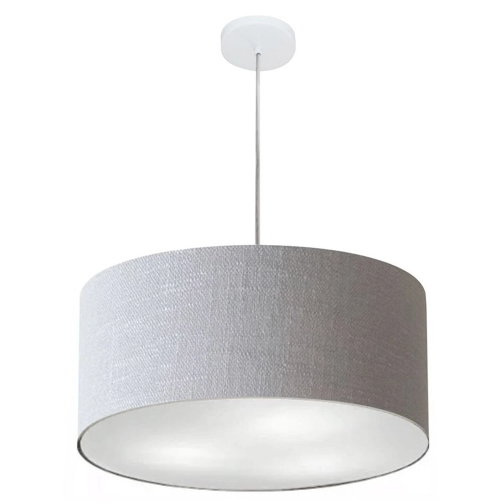 Pendente Cilíndrico Vivare Free Lux Md-4386 Cúpula Em Tecido - Rustico-cinza - Canopla Branca E Fio Transparente