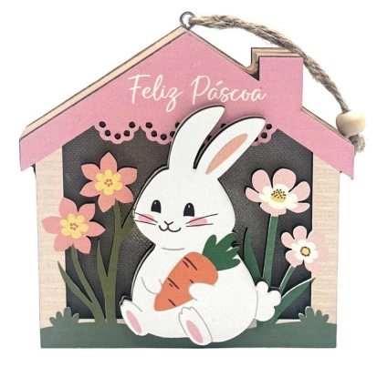 Placa Pascoa Casinha Com Luz Mdf 12x12cm Mdn0063 Multiart