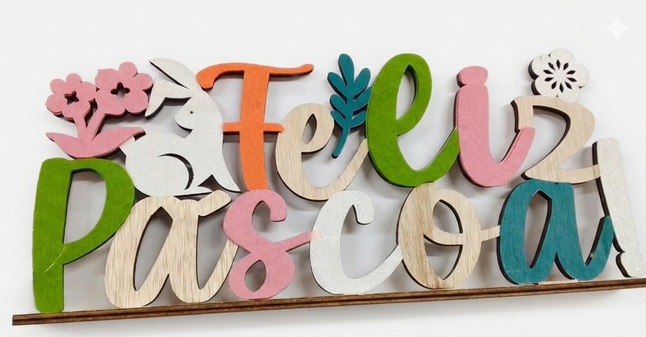Enfeite Placa Feliz Pascoa 13x30x4cm Ref.mdn0065
