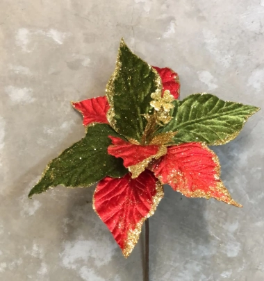 Enfeite Decorativo Flor Natal Vermelho/verde 31x25cm Multiart