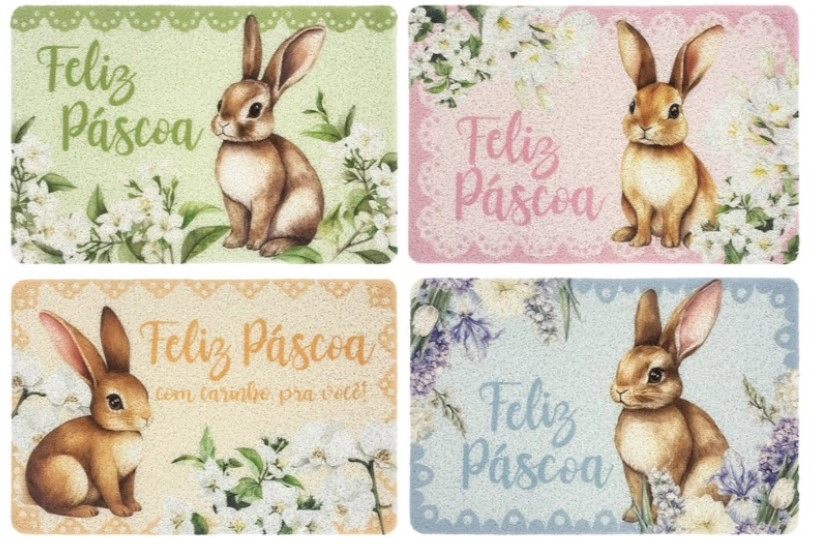 Tapete Feliz Pascoa Coelho Sortido 38x58cm Multiart