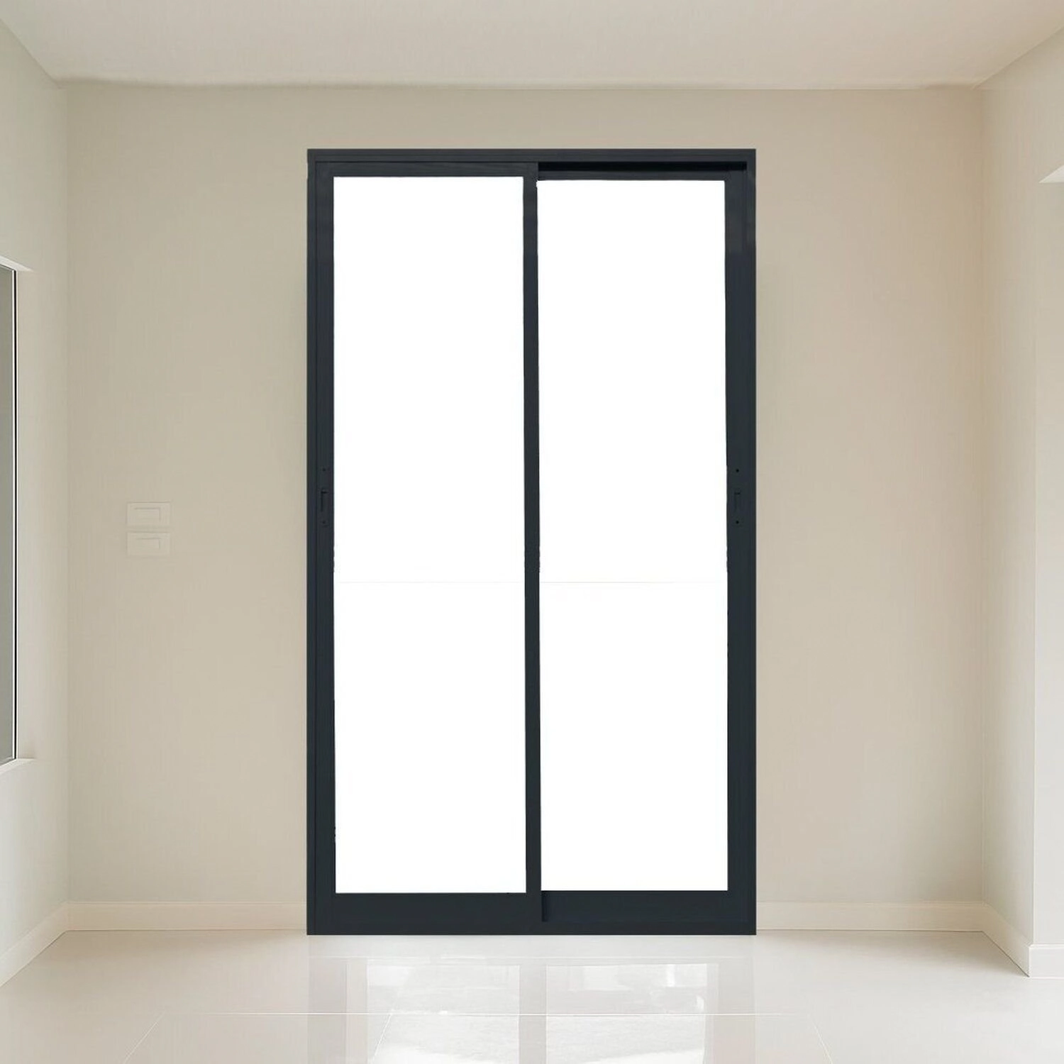 Porta Correr 2 Folhas Vidro 2,00x2,15m Vidro Temperado 6mm Fábrica Do Alumínio Ambos Os Lados Preto
