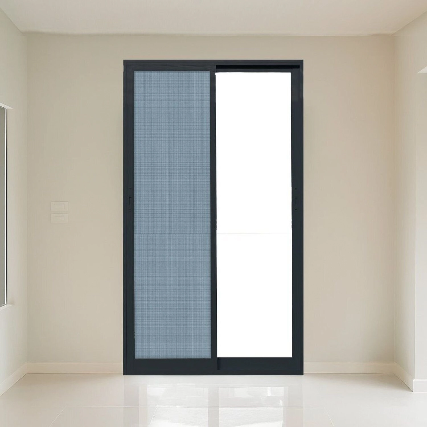 Porta Correr Com Tela Mosquiteira 1,50x2,15m Vidro Temperado 6mm Fábrica Do Alumínio Ambos Os Lados Preto
