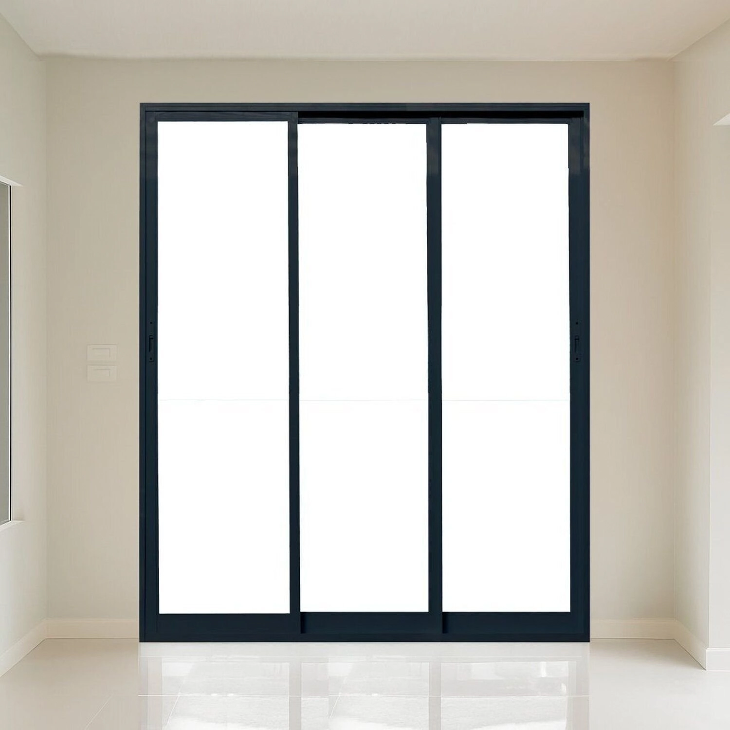 Porta Correr 3 Folhas Vidro 200cm X 215cm Vidro Temperado 6cm Fábrica Do Alumínio Branco