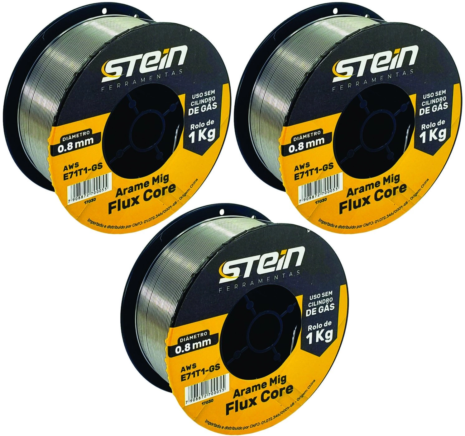 Arame Solda Mig 0,8mm Rolo Com 1kg Sem Gás E71t0-gs 03 Rolos Stein