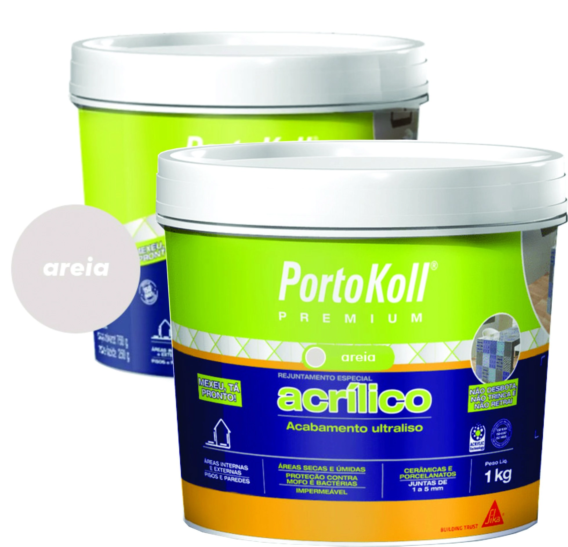 Kit 2 Rejuntes Acrílico Flexível Premium 1kg Portokoll Areia
