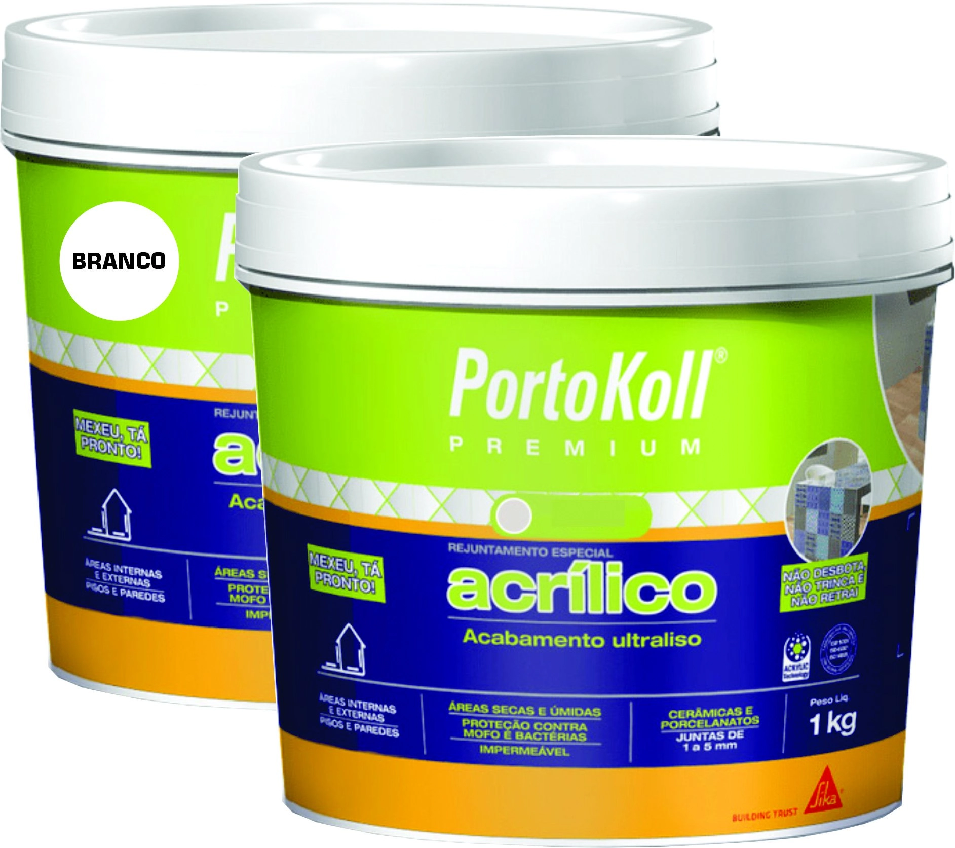 Kit 2 Rejuntes Acrílico Flexível Premium 1kg Portokoll Branco Brilhante