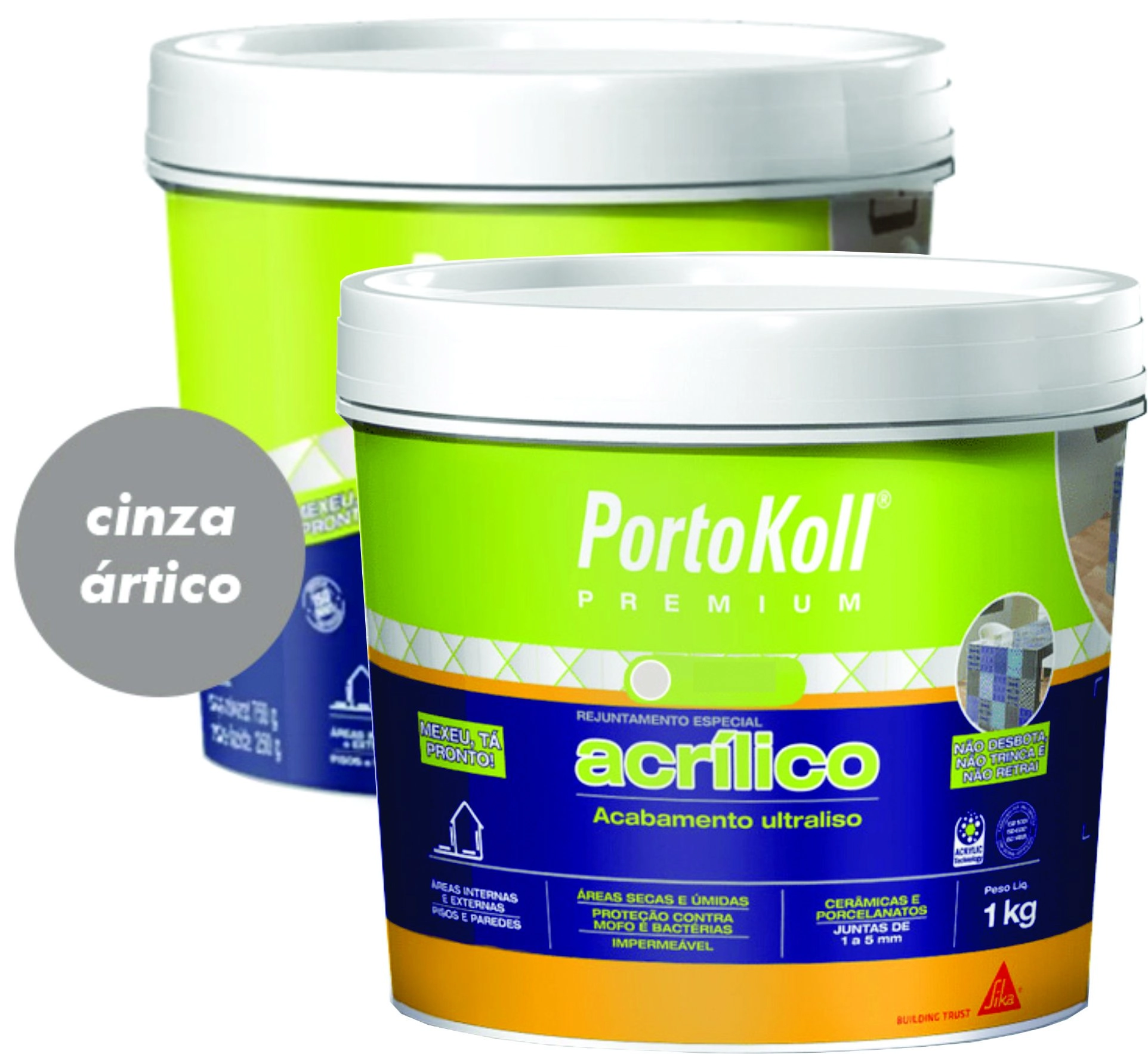 Kit 2 Rejuntes Acrílico Flexível Premium 1kg Portokoll Cinza Ártico