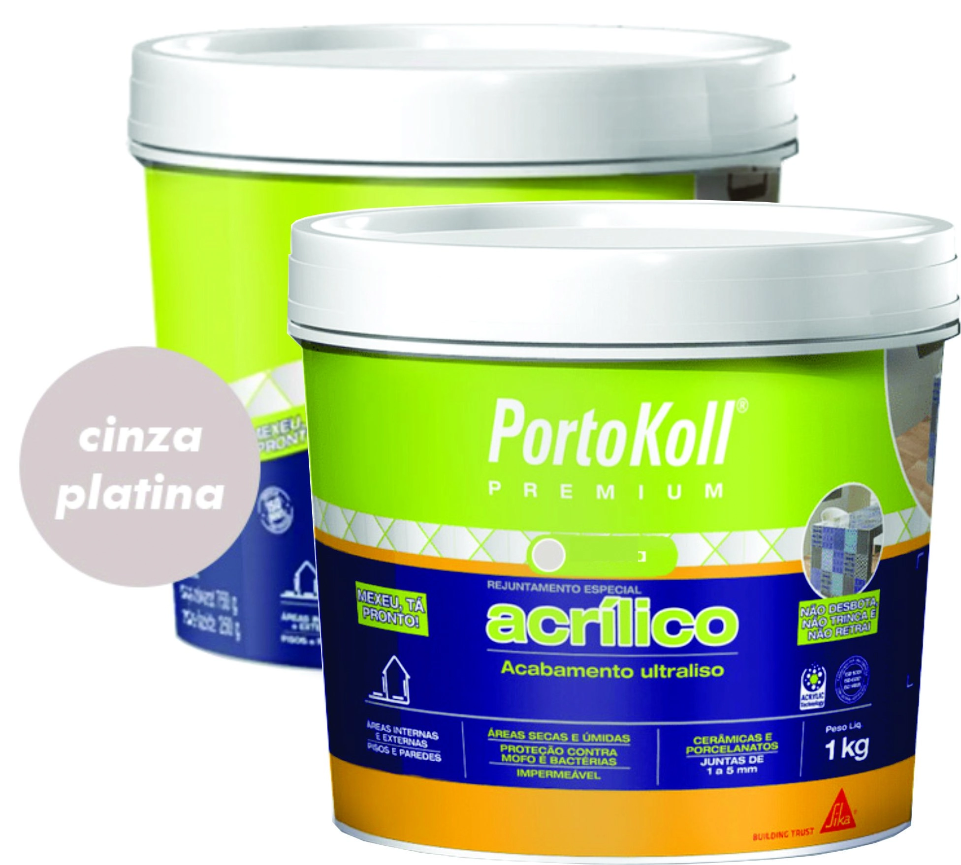 Kit 2 Rejuntes Acrílico Flexível Premium 1kg Portokoll Cinza Platina