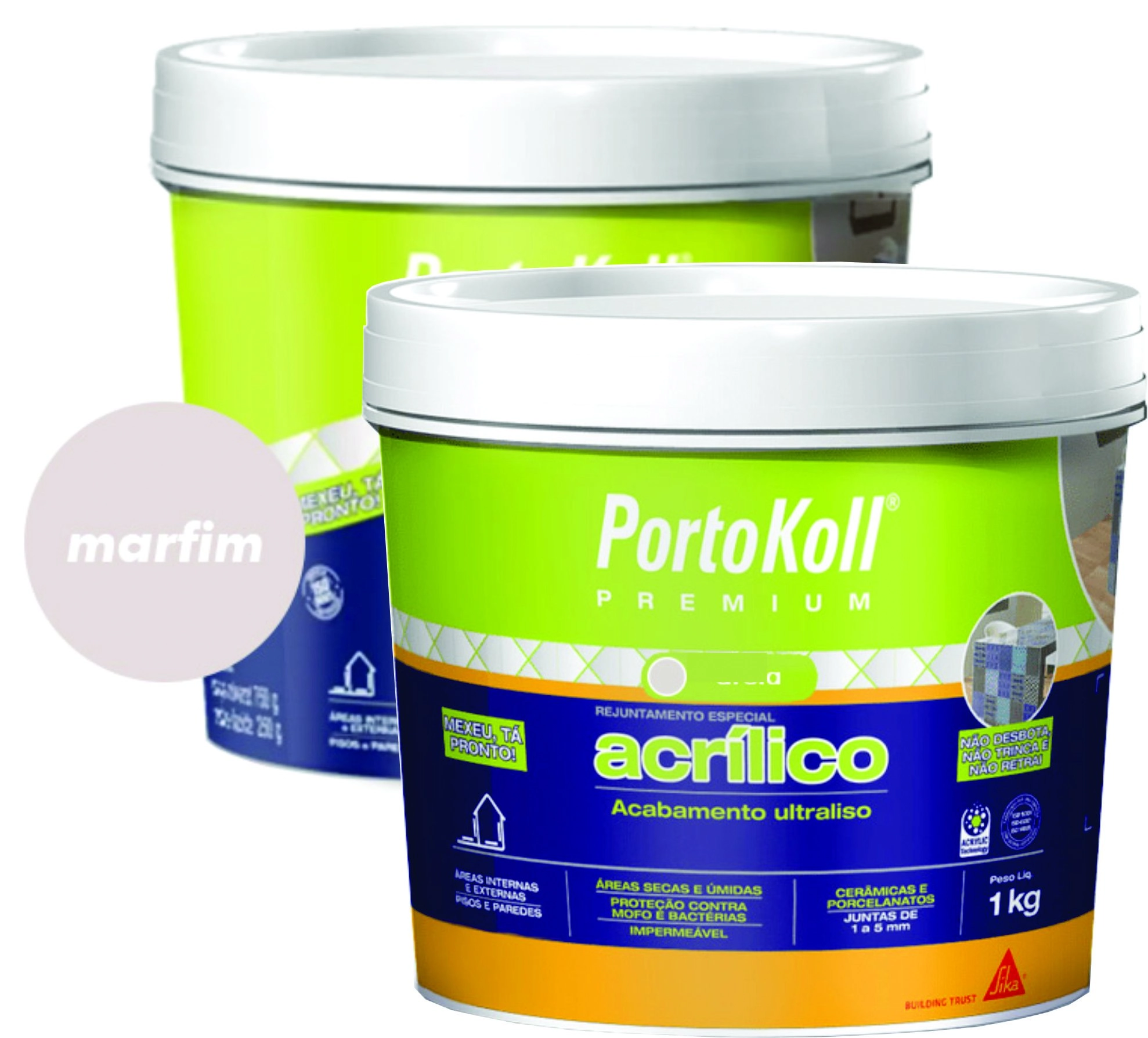 Kit 2 Rejuntes Acrílico Flexível Premium 1kg Portokoll Marfim