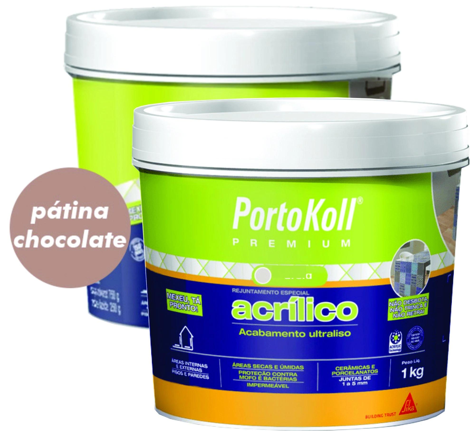 Kit 2 Rejuntes Acrílico Flexível Premium 1kg Portokoll Pátina Choco