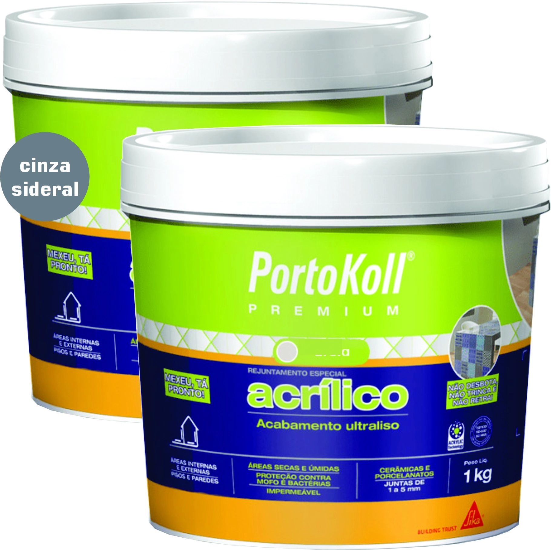 Kit 2 Rejuntes Acrílico Flexível Premium 1kg Portokoll Cinza Sideral