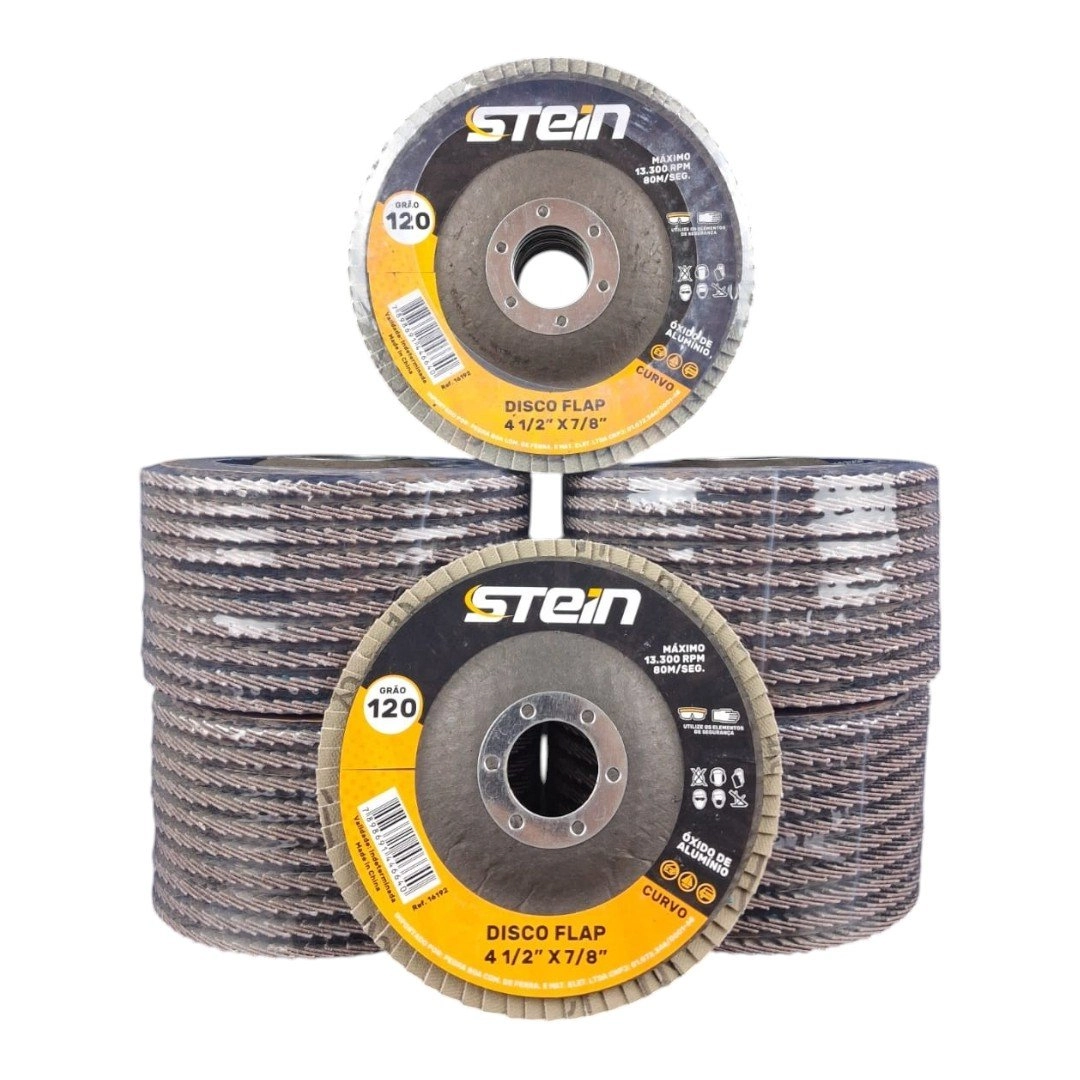 50 Peças Disco Flap Curvo 4.1/2 115mm Metais Ferrosos Grão 120 Stein