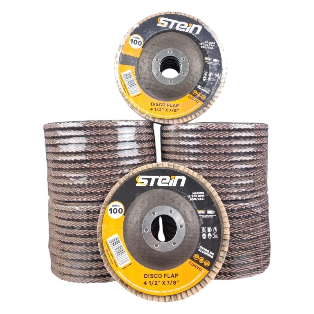50 Peças Disco Flap Curvo 4.1/2 115mm Metais Ferrosos Grão 100 Stein