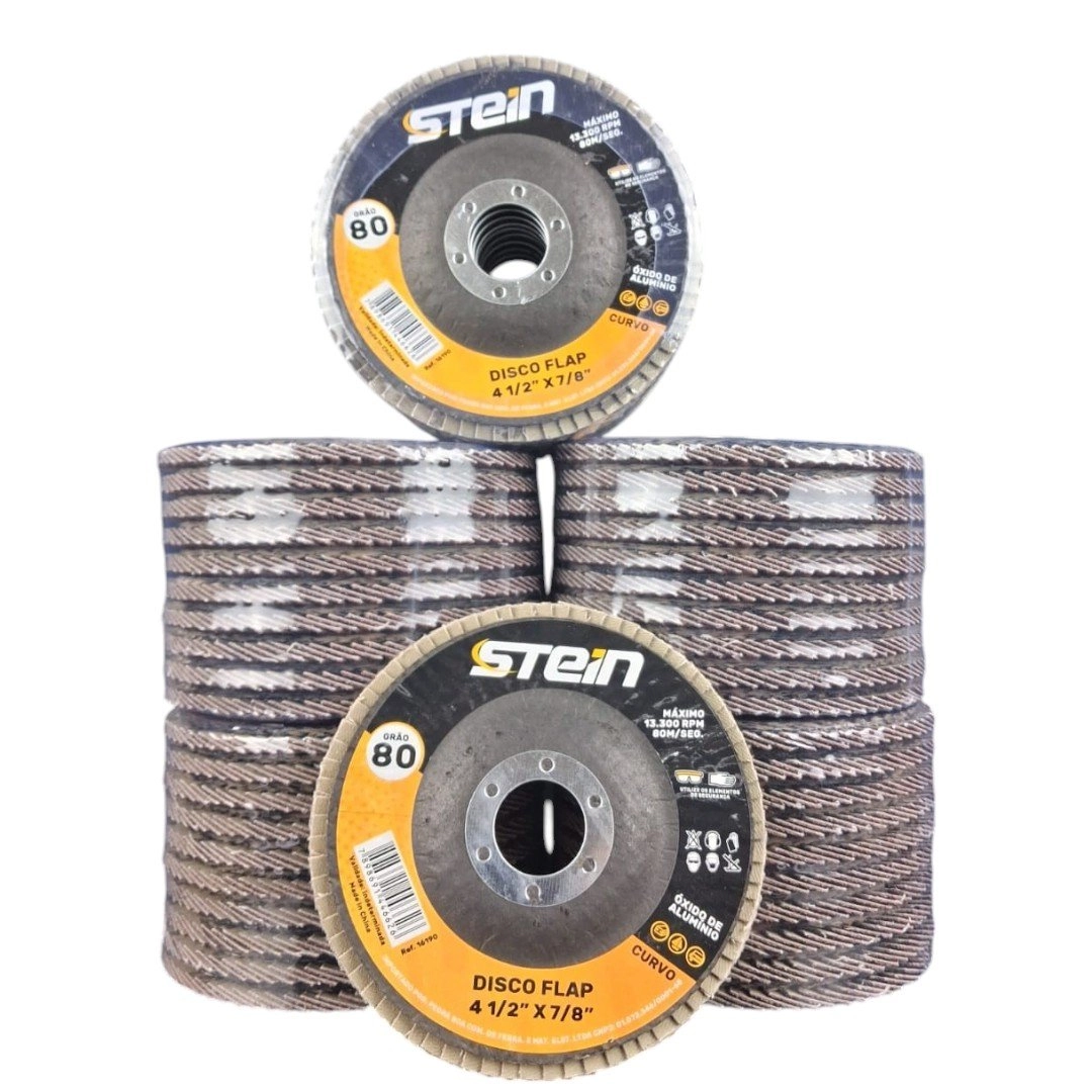 50 Peças Disco Flap Curvo 4.1/2 115mm Metais Ferrosos Grão 80 Stein