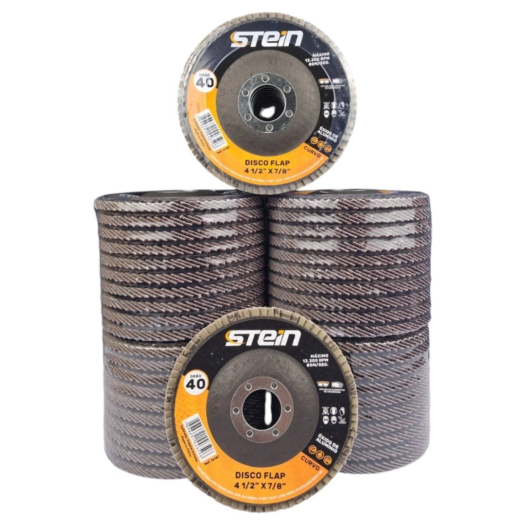 50 Peças Disco Flap Curvo 4.1/2 115mm Metais Ferrosos Grão 40 Stein