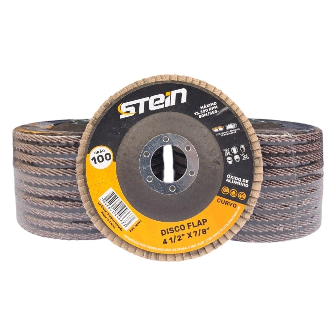 20 Peças Disco Flap Curvo 4.1/2 115mm Metais Ferrosos Grão 100 Stein