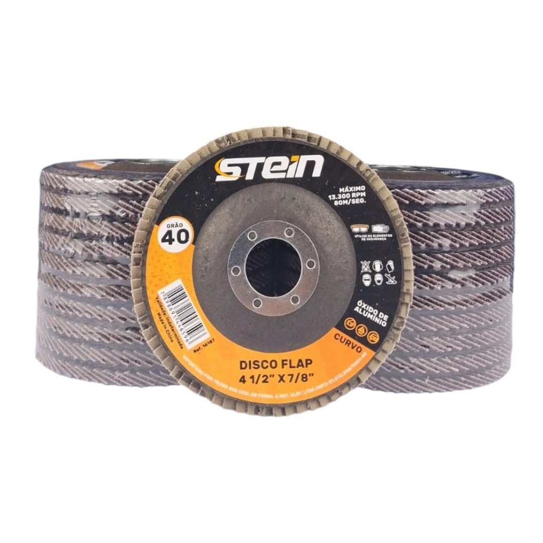 20 Peças Disco Flap Curvo 4.1/2 115mm Metais Ferrosos Grão 40 Stein