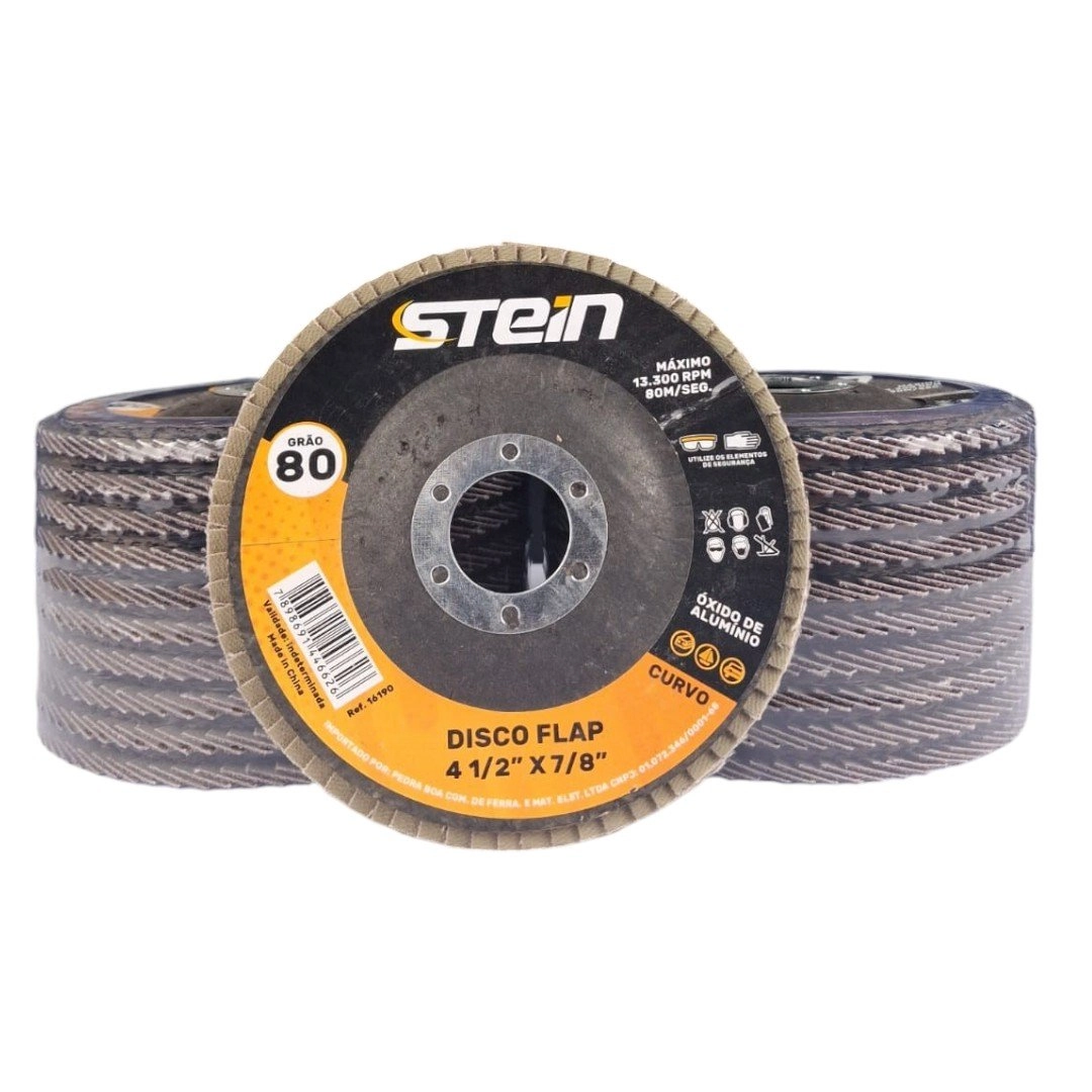 20 Peças Disco Flap Curvo 4.1/2 115mm Metais Ferrosos Grão 80 Stein