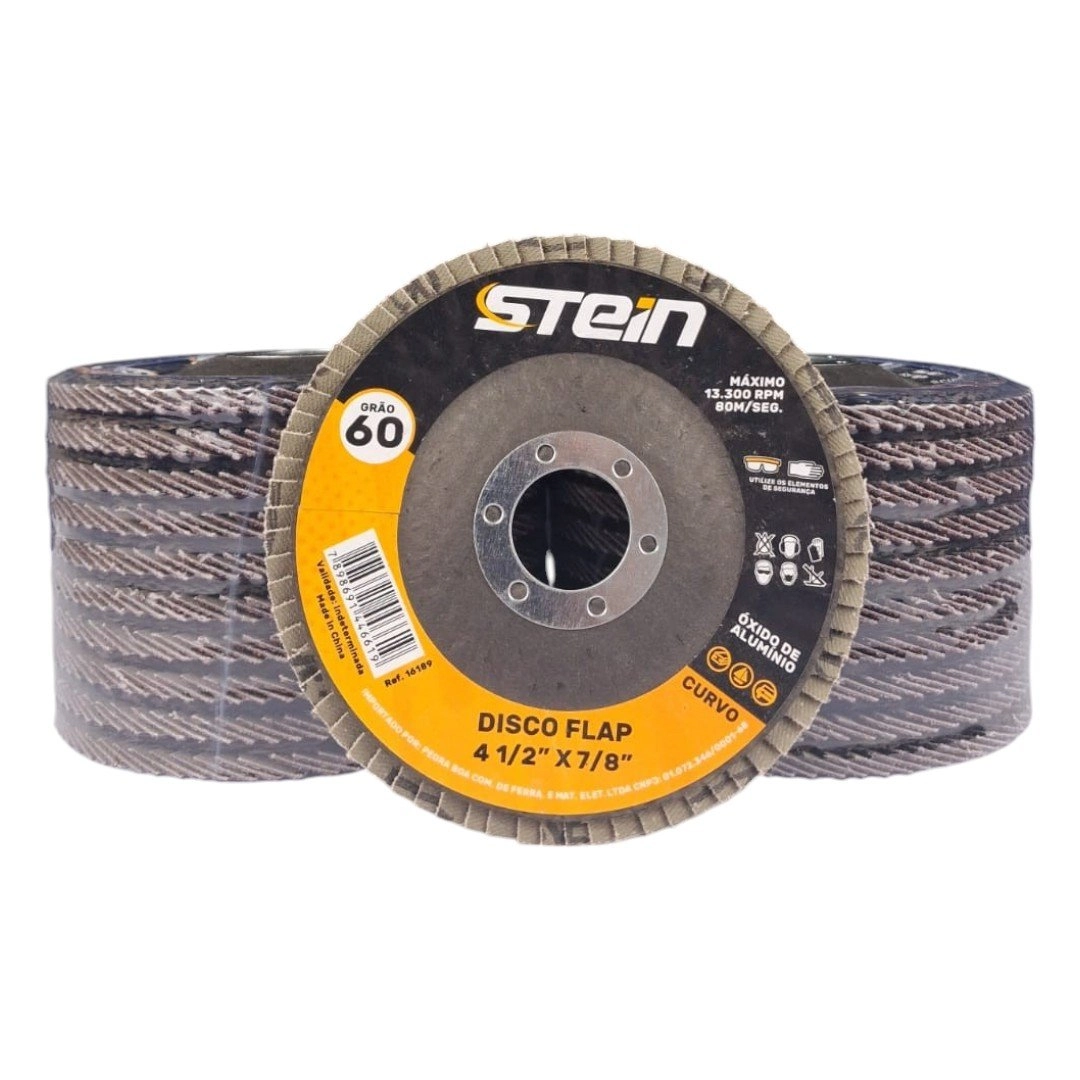 20 Peças Disco Flap Curvo 4.1/2 115mm Metais Ferrosos Grão 60 Stein