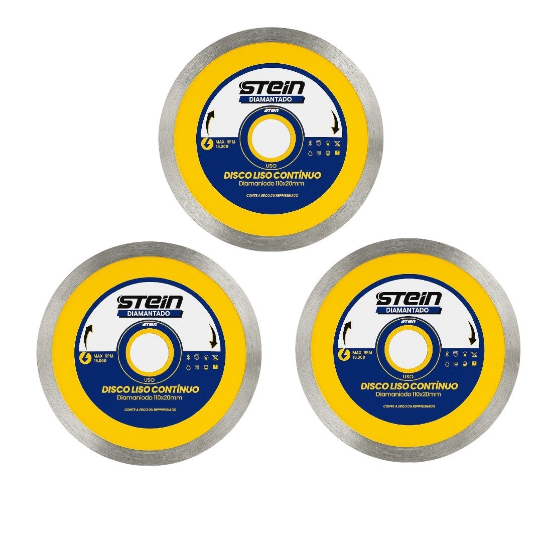 3 Peças Disco Diamantado Corte Seco 110mm Liso Stein