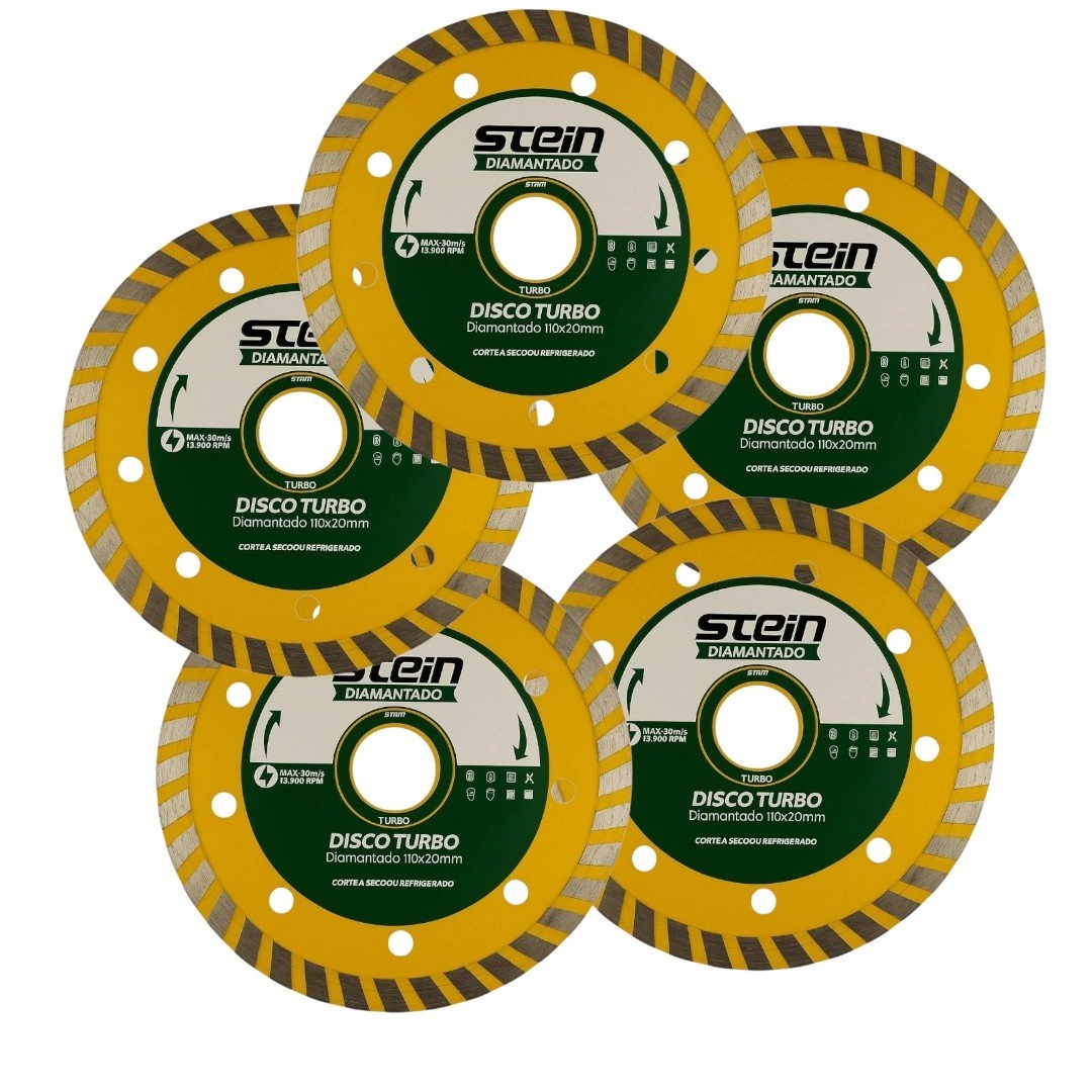 5 Peças Disco Diamantado Corte Seco 110mm Turbo Stein