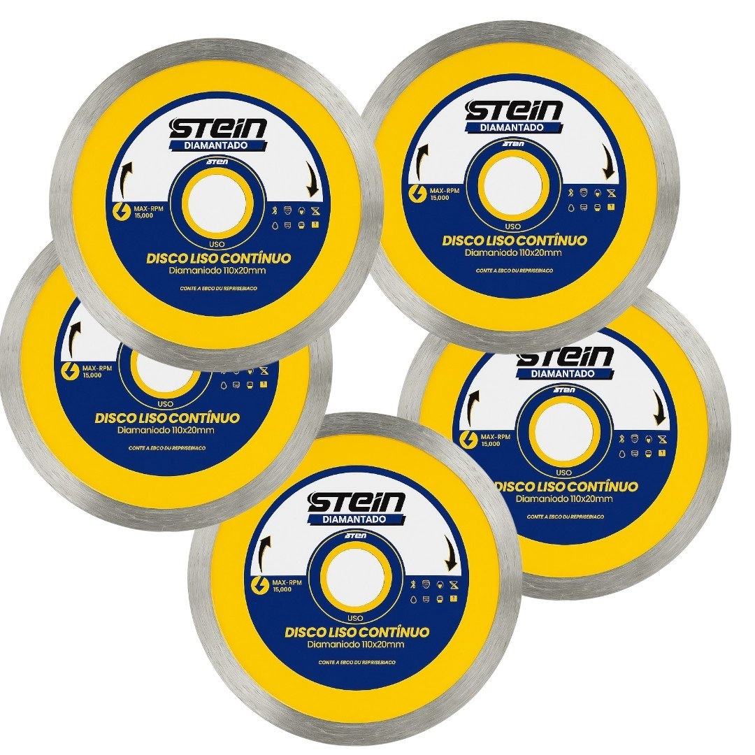 5 Peças Disco Diamantado Corte Seco 110mm Liso Stein